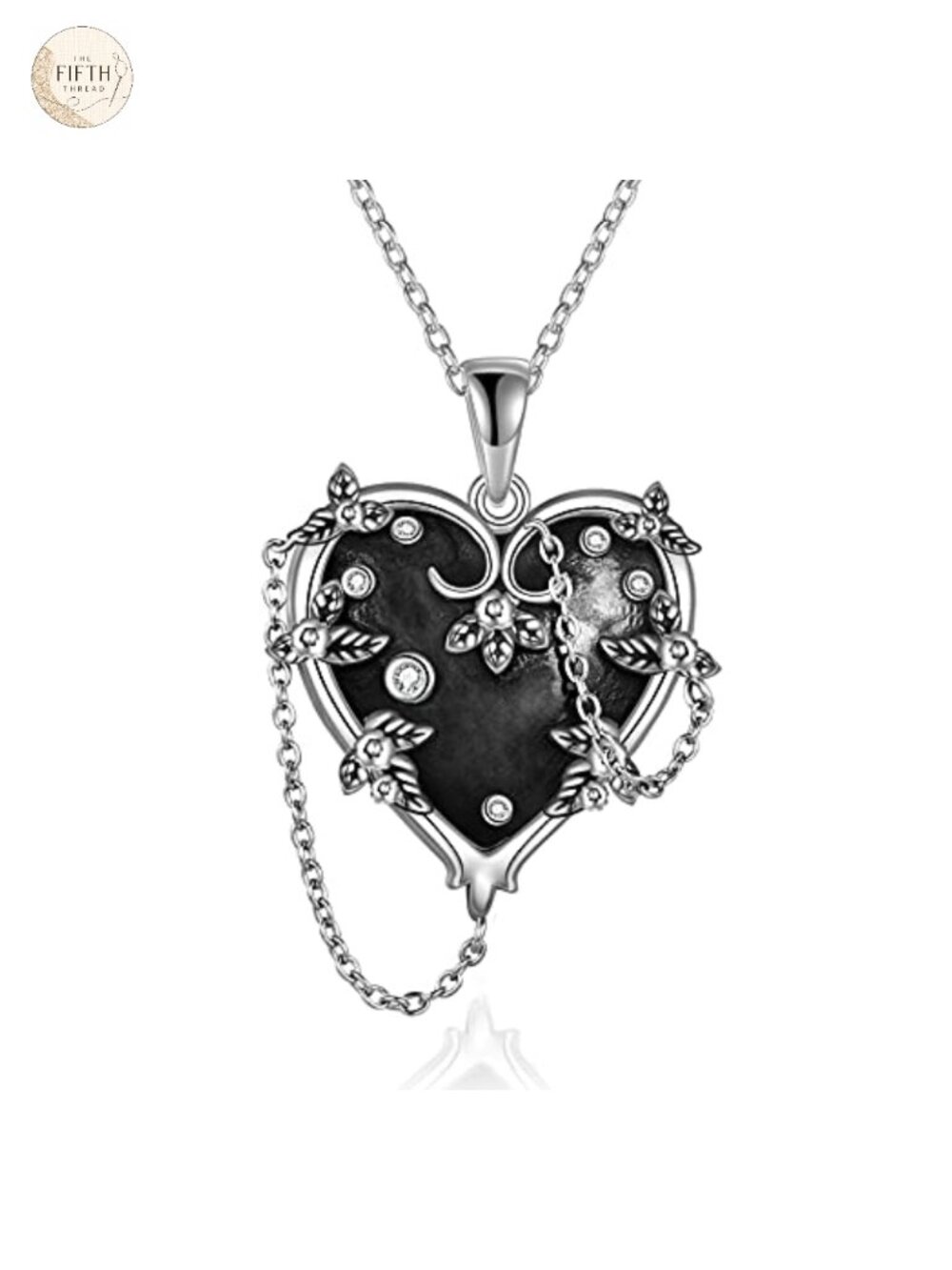 925 Sterling Silver Goth Witch Heart Pendant Necklace Women Gothic Jewelry